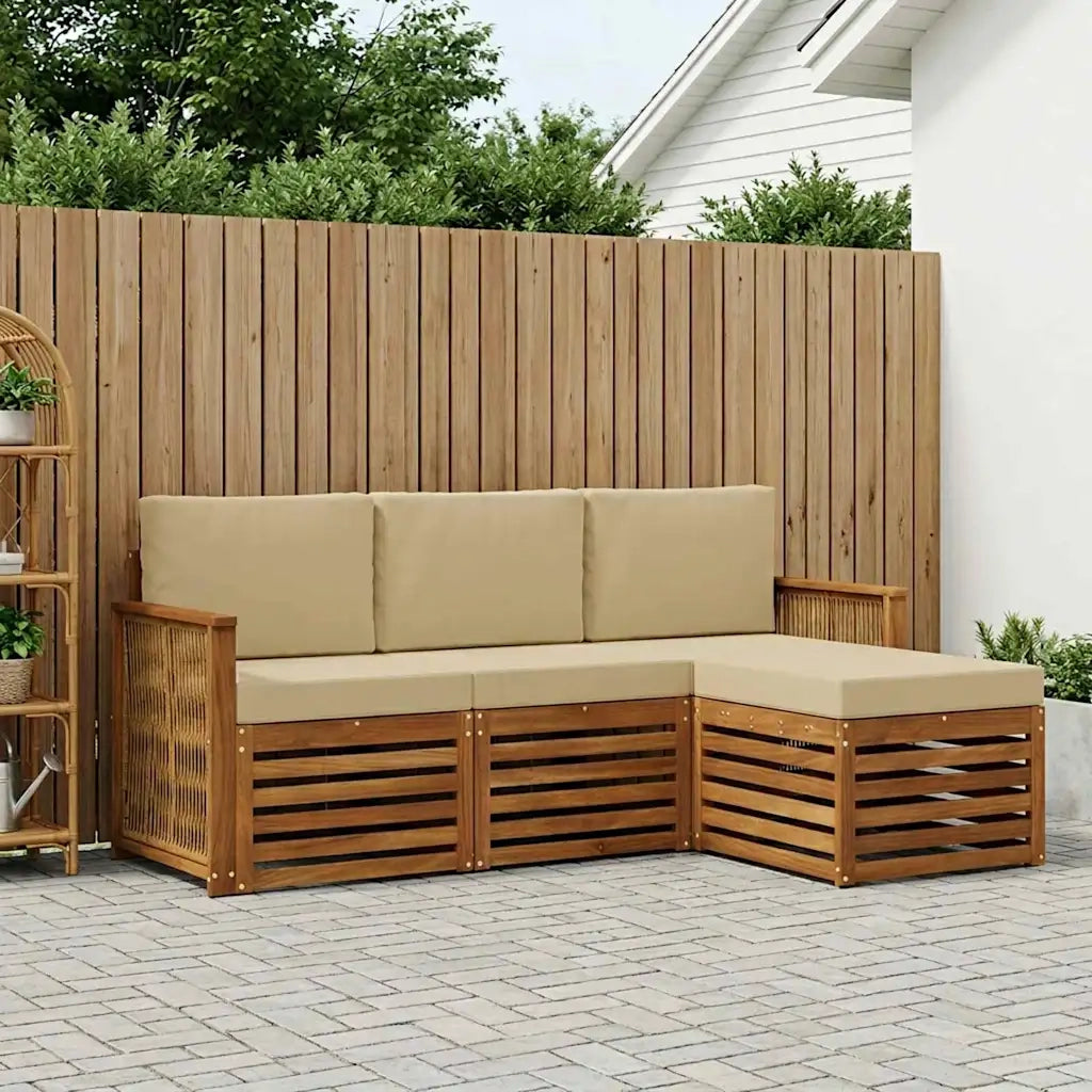 Set di divani da esterno con cuscino 4 pcs Naturale e Beige 3384209
