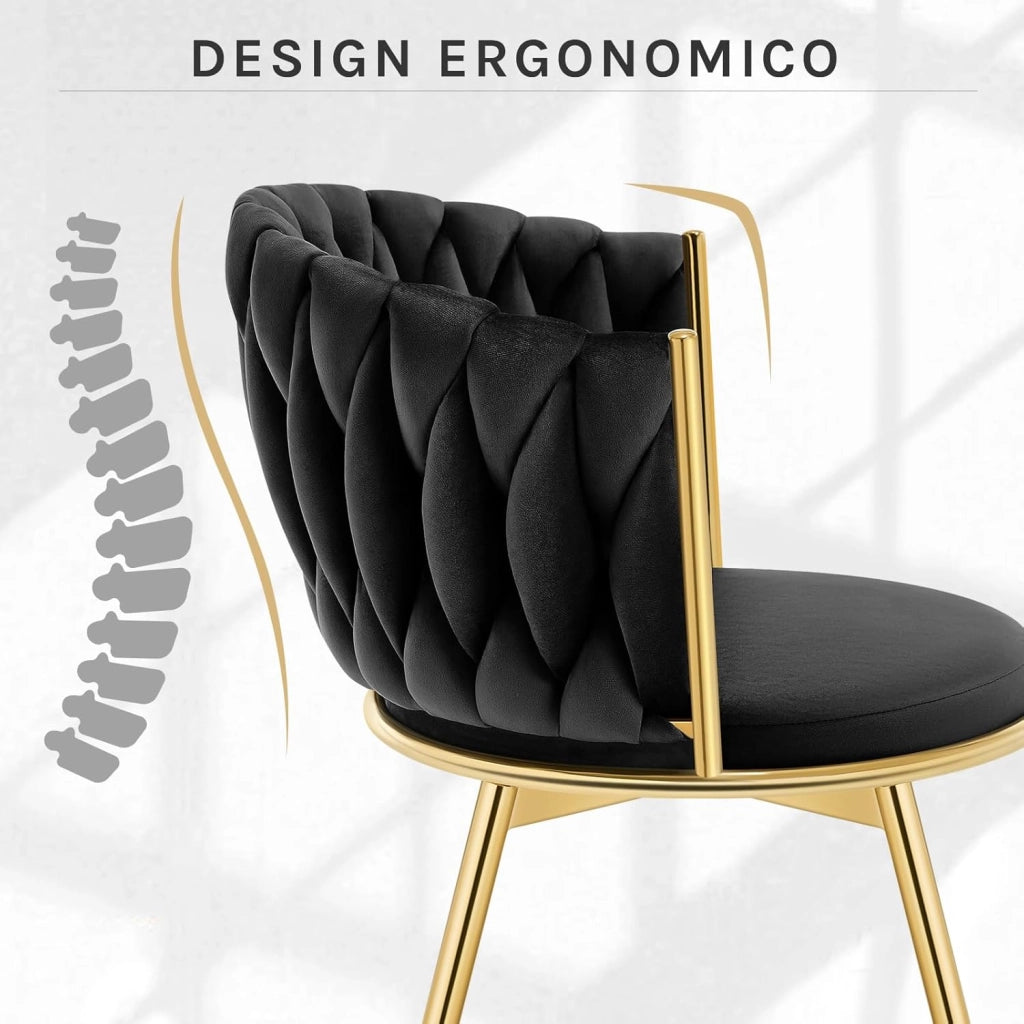 Sedie da Pranzo Girevoli Set di 6, Sedie da Cucina Ergonomiche Imbottite con Gambe in Metallo, Seduta in Velluto per Cucina, Soggiorno, Balcone, Nero, EZS84sz-6