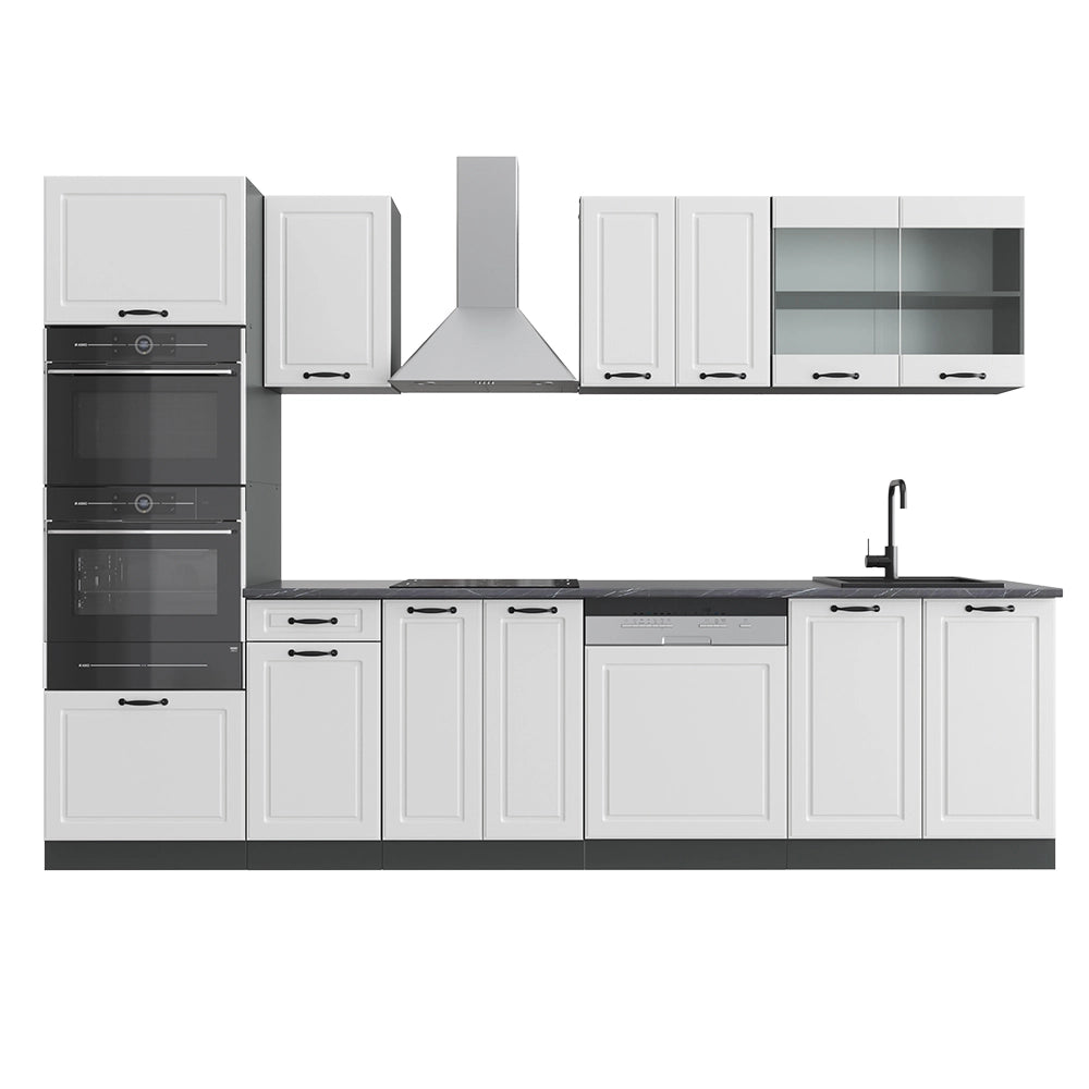 Vicco Cucina componibile Bianco casa di campagna/antracite 300 cm con armadio alto, senza piano di lavoro