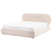 Letto matrimoniale imbottito con struttura a molle a sollevamento trapuntato 160 x 200 beige chiaro e contenitore sollevabile