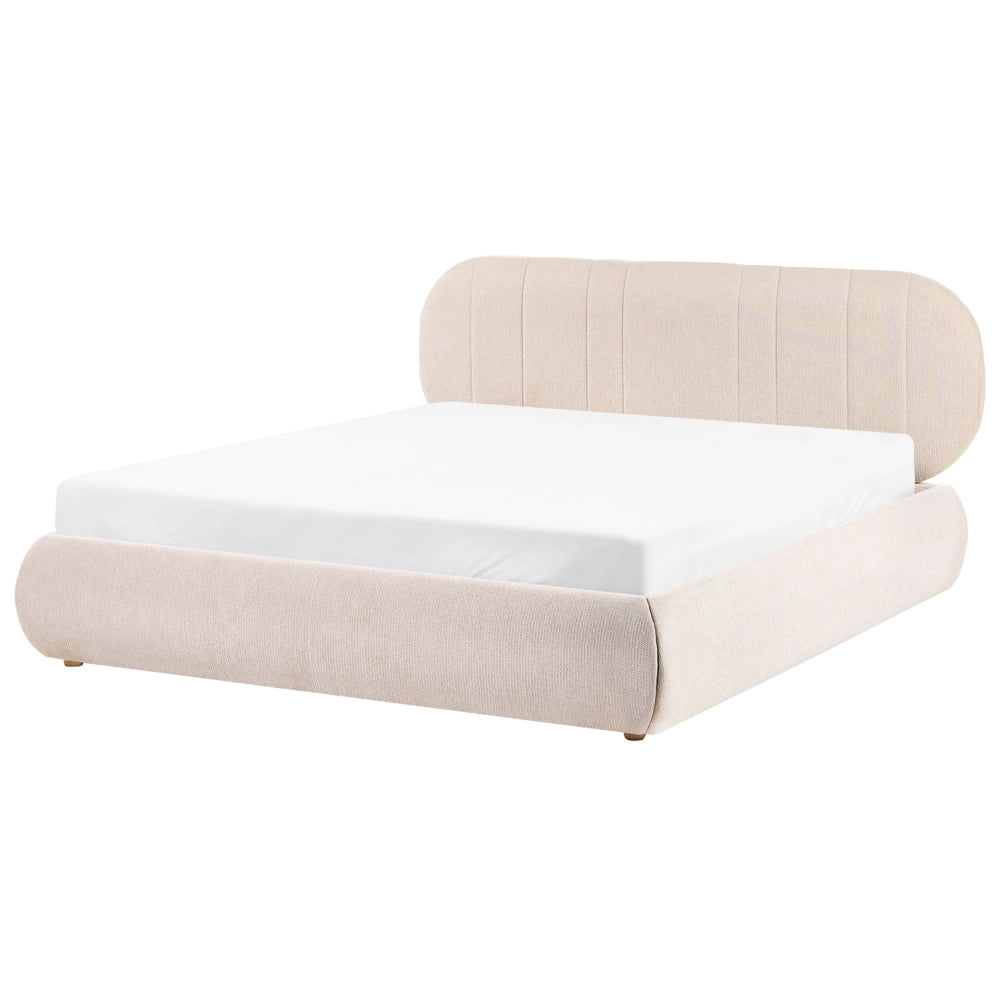 Letto matrimoniale imbottito con struttura a molle a sollevamento trapuntato 160 x 200 beige chiaro e contenitore sollevabile
