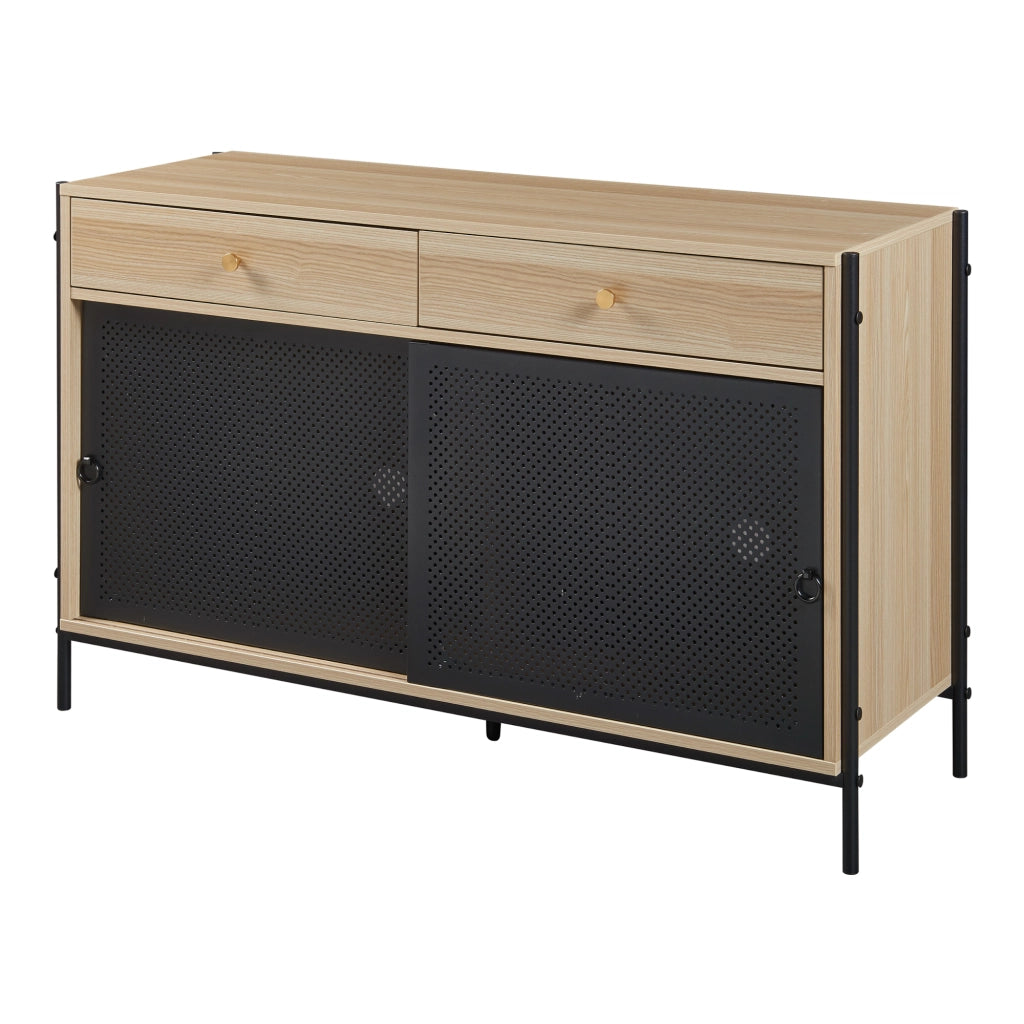 Mobile Porta TV Tysnes con 2 Cassetti e Scomparto Chiuso - Effetto Rovere / Nero [en.casa]