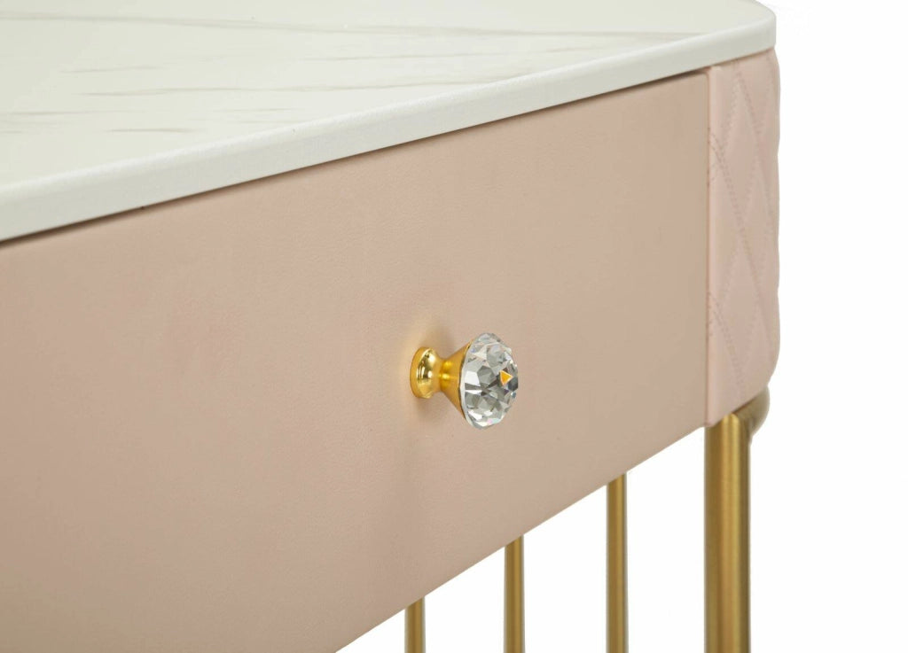 Toeletta Guidobono, Tavolo da toeletta, Postazione da trucco, Mobile consolle, 120x40 h75 cm, Rosa e Oro