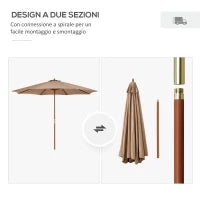 Ombrellone da Giardino 3 m con Palo in Legno, 8 Stecche e Parasole in Poliestere, Cachi