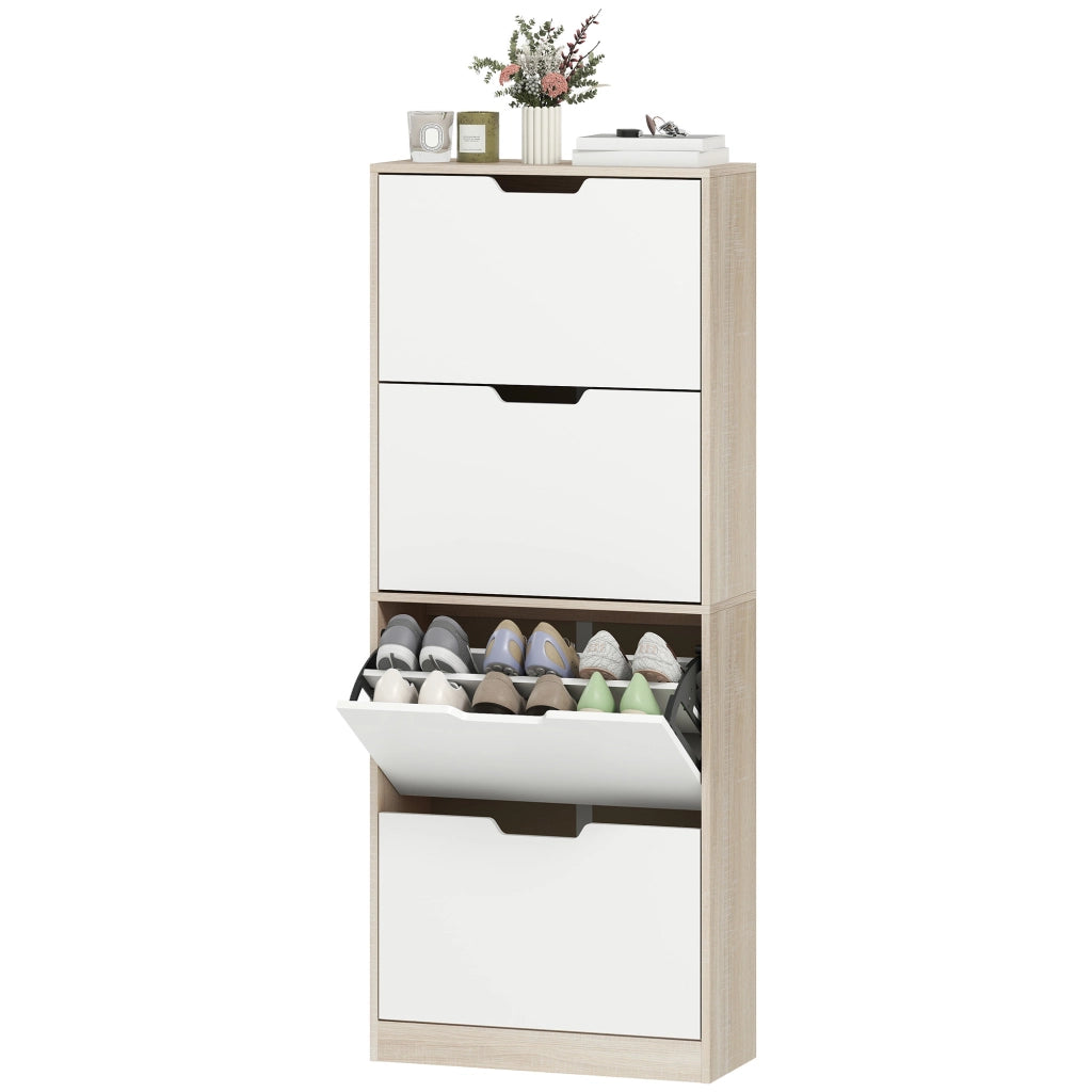 Scarpiera a 4 Cassetti Salvaspazio ¨C zephmum ¨C Legno e Bianco 62.5x26x156 cm