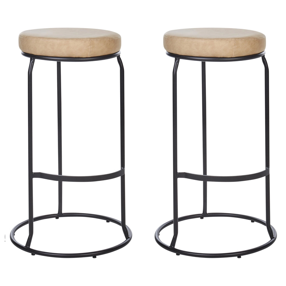 Set di 2 sedie da bar in ecopelle beige con gambe in acciaio senza braccioli stile moderno soggiorno
