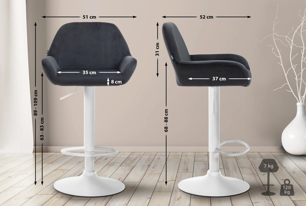 Sgabello Braga in velluto nero,bianco