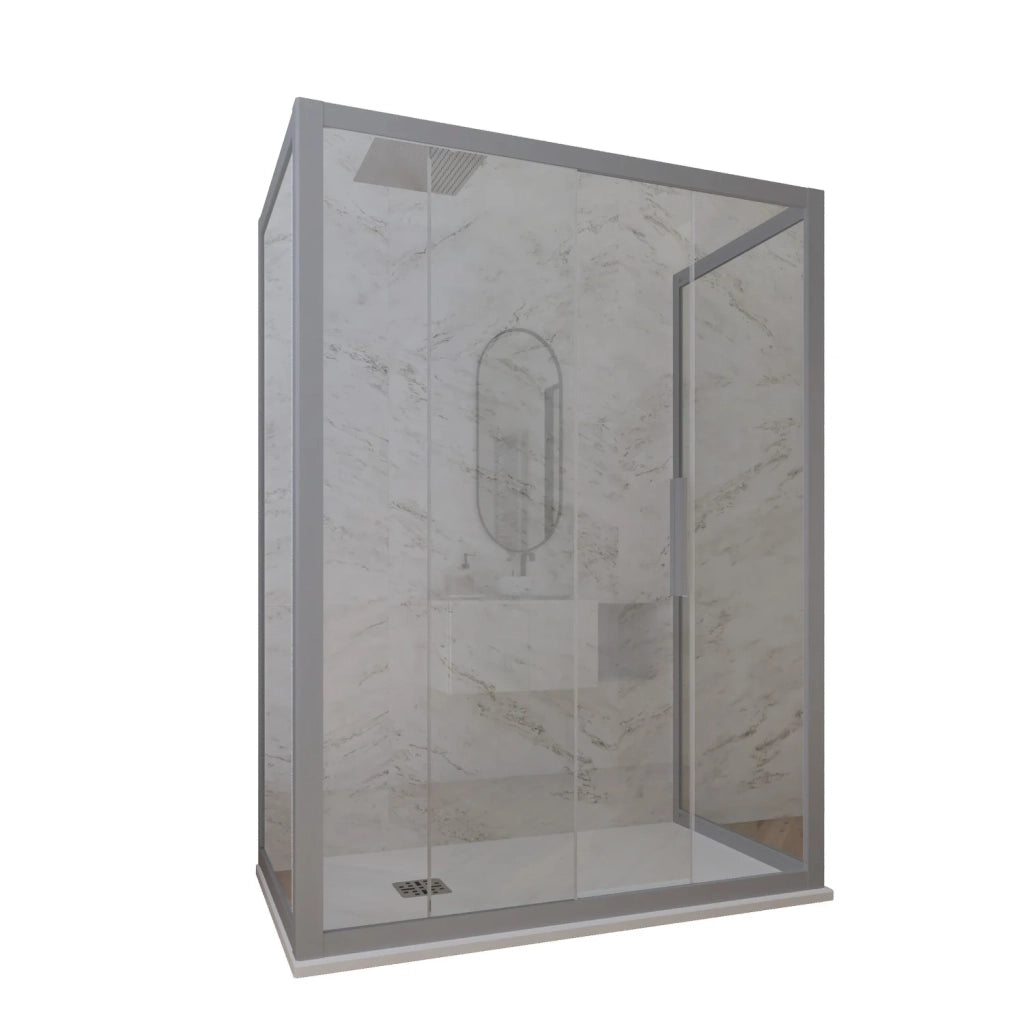 Box doccia 3 lati 75x110x75 CM H 200 Vetro Trasparente Profilo Silver mod. Deco Trio