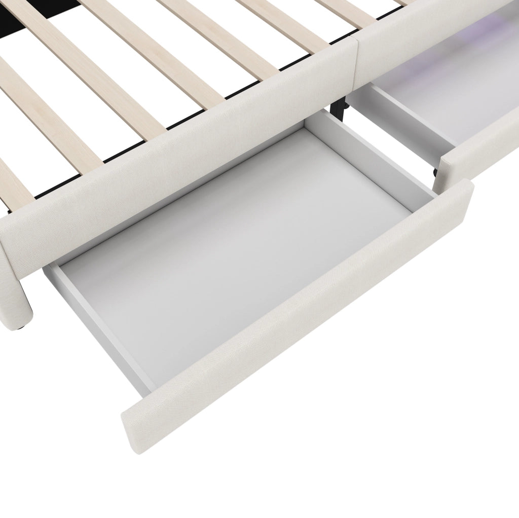 Letto daybed 90 x 200 cm in lino con LED, USB e cassetti