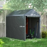 Capanno Attrezzi anti UV con Ingresso a Zip, in Acciaio Zincato e Tessuto PE,120x179x165 cm, Grigio Scuro