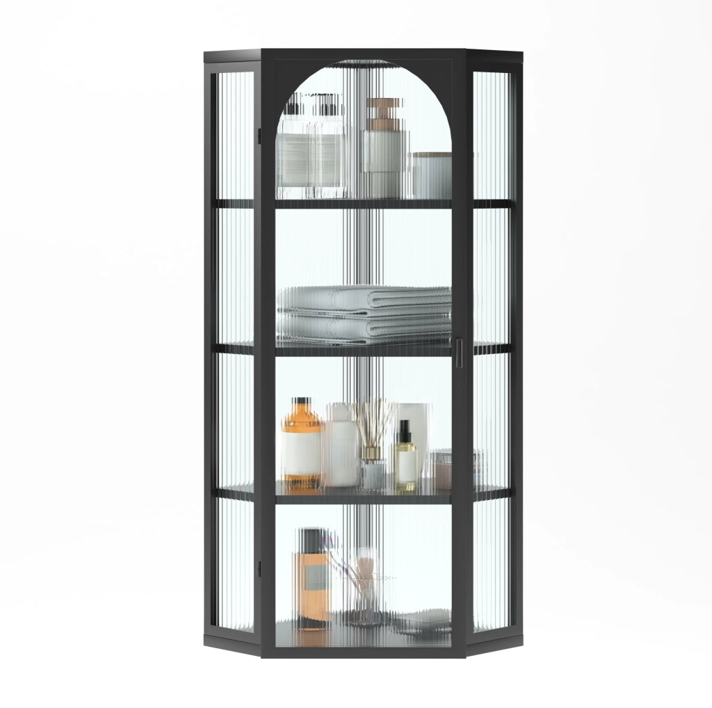 Mobile pensile a parete con 4 ripiani; 56 × 40 × 105 cm; metallo e vetro temperato; nero