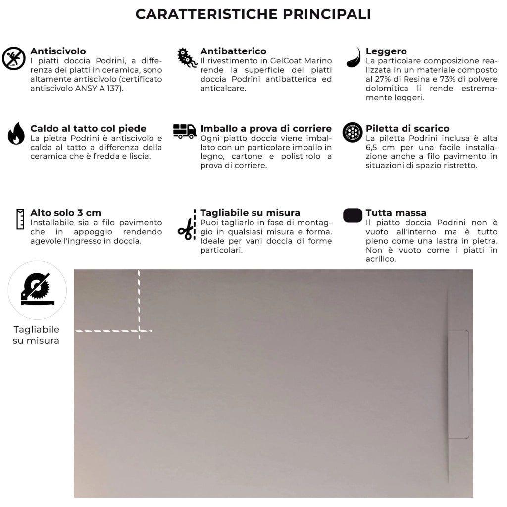 Piatto Doccia in Pietra 80x200 cm Bonussi Ardesia Calcutta Grigio Chiaro