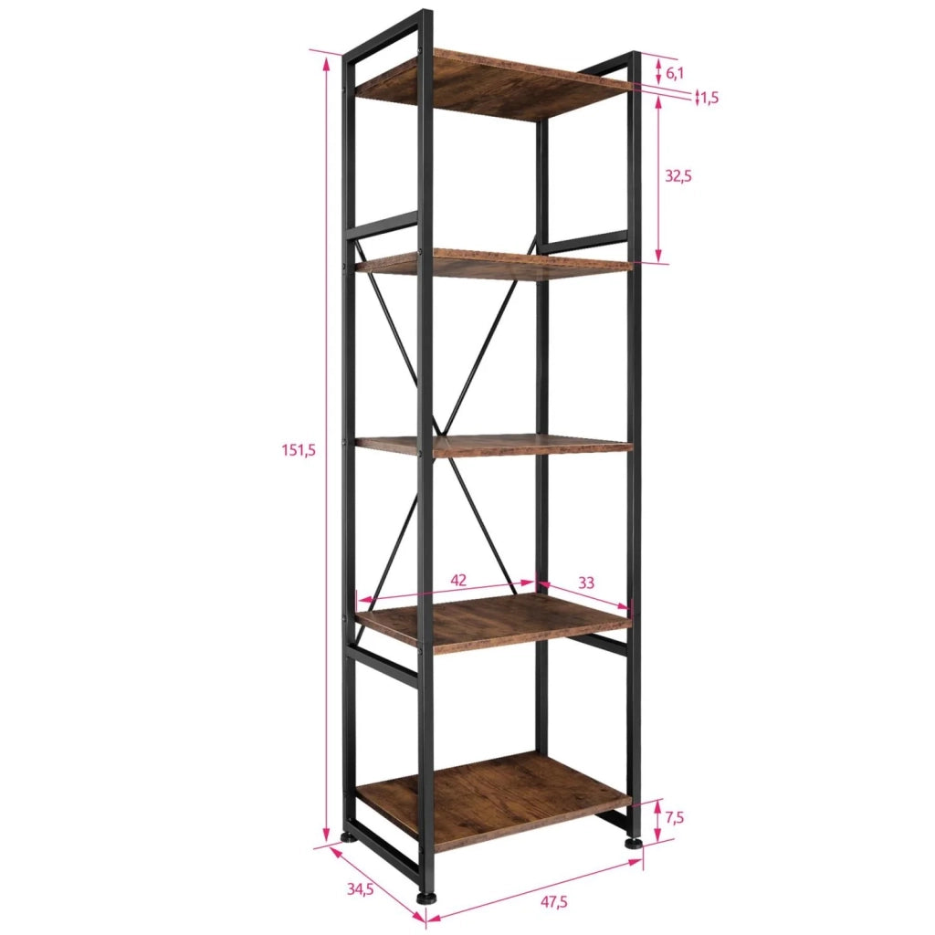 Libreria grande in stile industriale/vintage con 5 ripiani 151,5 cm marrone 08_0000575