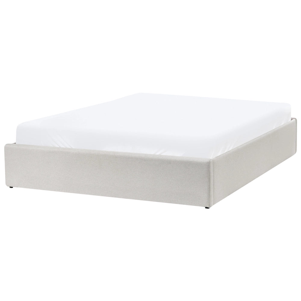 Letto matrimoniale con contenitore in tessuto beige chiaro 140 x 200 cm portaoggetti stile moderno