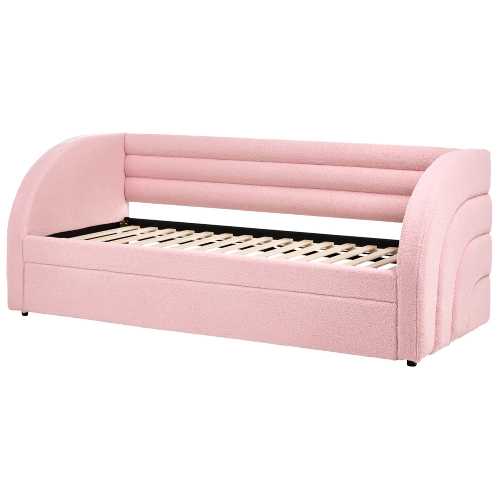Letto a scomparsa 90 x 200 cm rivestito in bouclé rosa rete a doghe letto da giorno camera dei bambini camera degli ospiti