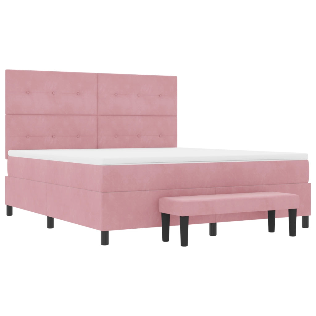 Letto a Molle con Materasso e Panchina Rosa 180x200 cm Velluto