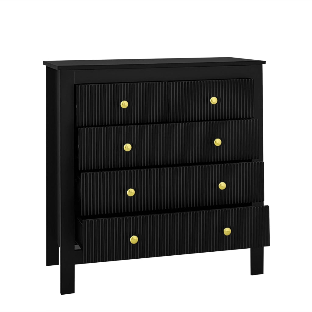 Cassettiera con 5 Cassetti con Frontali Testurizzati e Maniglie Dorate; Stile Moderno; in Pannello di Particelle; 79??39;5??80;5 cm; Nero