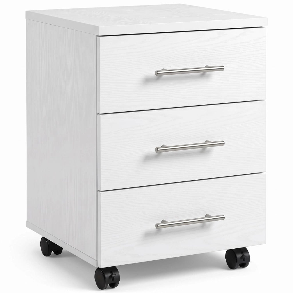 Marvin Cassettiera Ufficio Chest in Legno con 3 Cassetti e 4 Ruote Girevoli, Mobiletto Portadocumenti per Scrivan Bianco