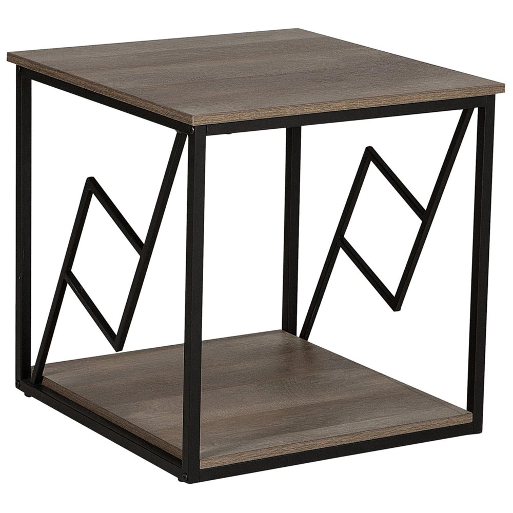 Tavolino Piano in Legno Scuro Struttura in Metallo Nero 56 x 56 cm Quadrato Moderno Soggiorno Industriale