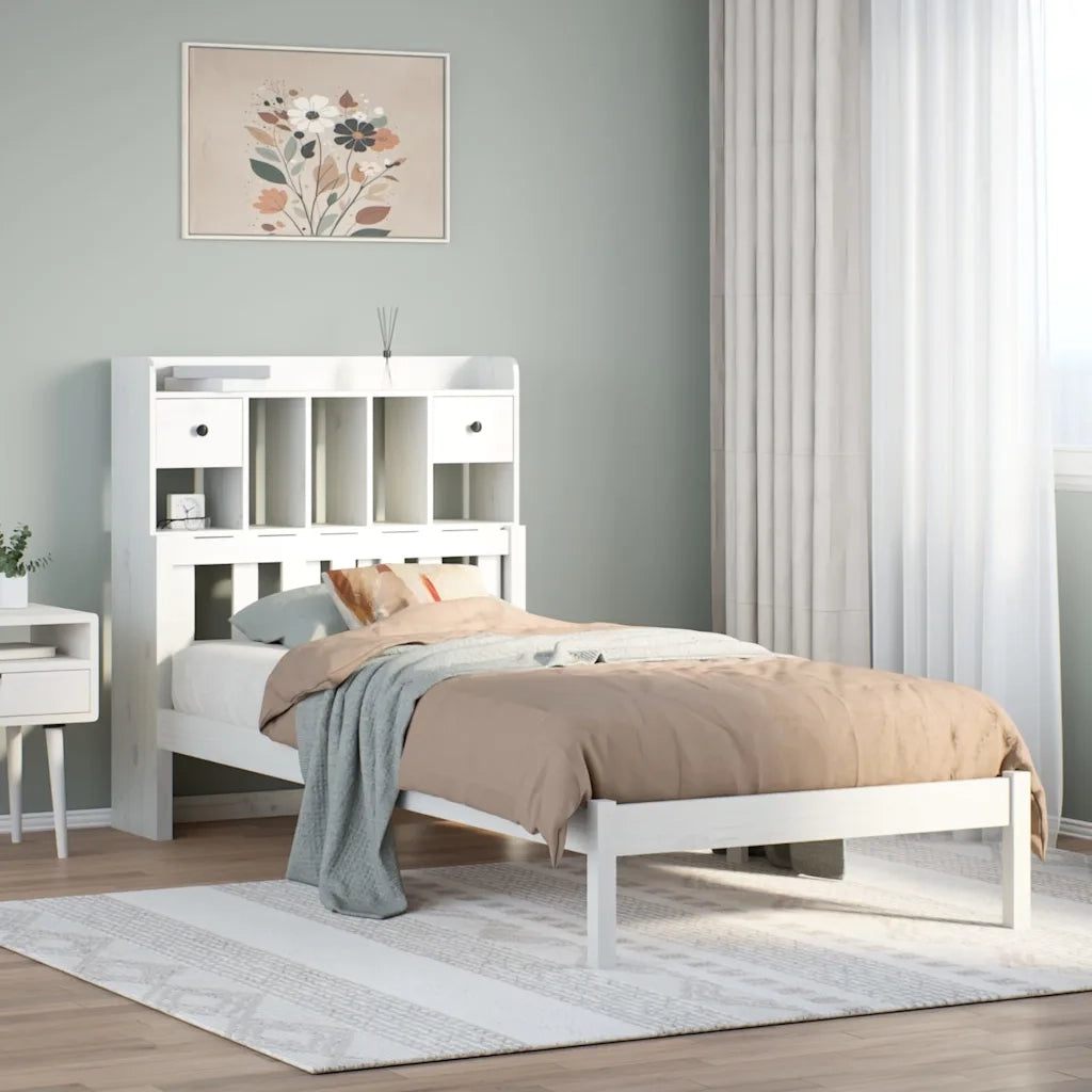 Letto Libreria senza Materasso Bianca 90x200 cm Legno di Pino 3322336