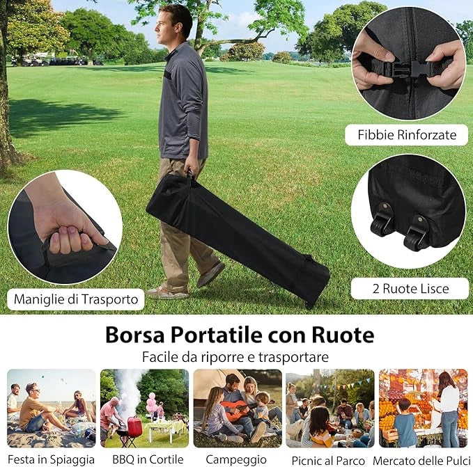 Gazebo Pieghevole 3 x 3 m, Gazebo da Esterno con Borsa con Ruote, Picchetti, Ancoraggi, Corde del Vento, Sacchi di Sabbia e Copertura Ventilata, Tendone Impermeabile per Feste (Grigio)