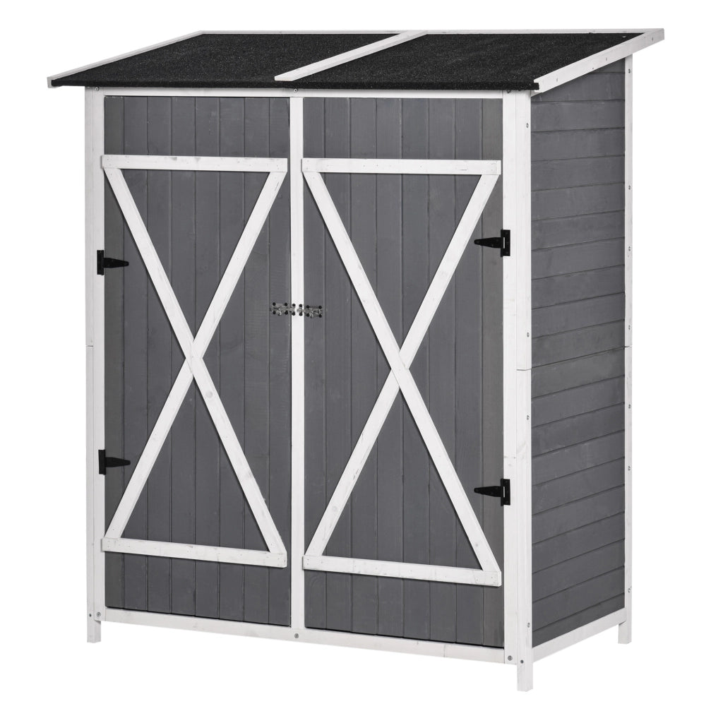 Armadio da Giardino con 2 Porte e Tetto ¨C zephmum ¨C Grigio+Bianco in Abete 139x75x160 cm