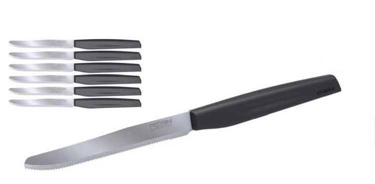 Set 6 Coltelli da Tavola con Lama Seghettata Italiani Nero Pedrini