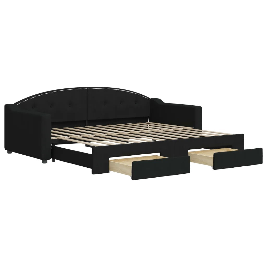Divano Letto Estraibile con Cassetti-Sofa Letto-Daybed Nero 90x200 cm in Tessuto 581744