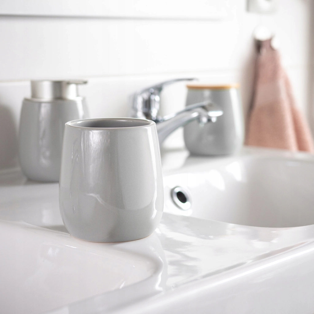 Contenitore da bagno KADAX per spazzolini e dentifricio, in ceramica grigia