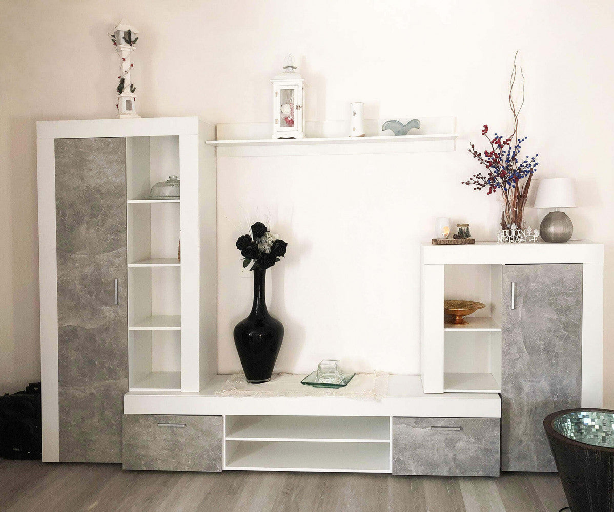 Parete Attrezzata Soggiorno Nobel 263x40x200 h cm in Truciolare bilaminato Bianco