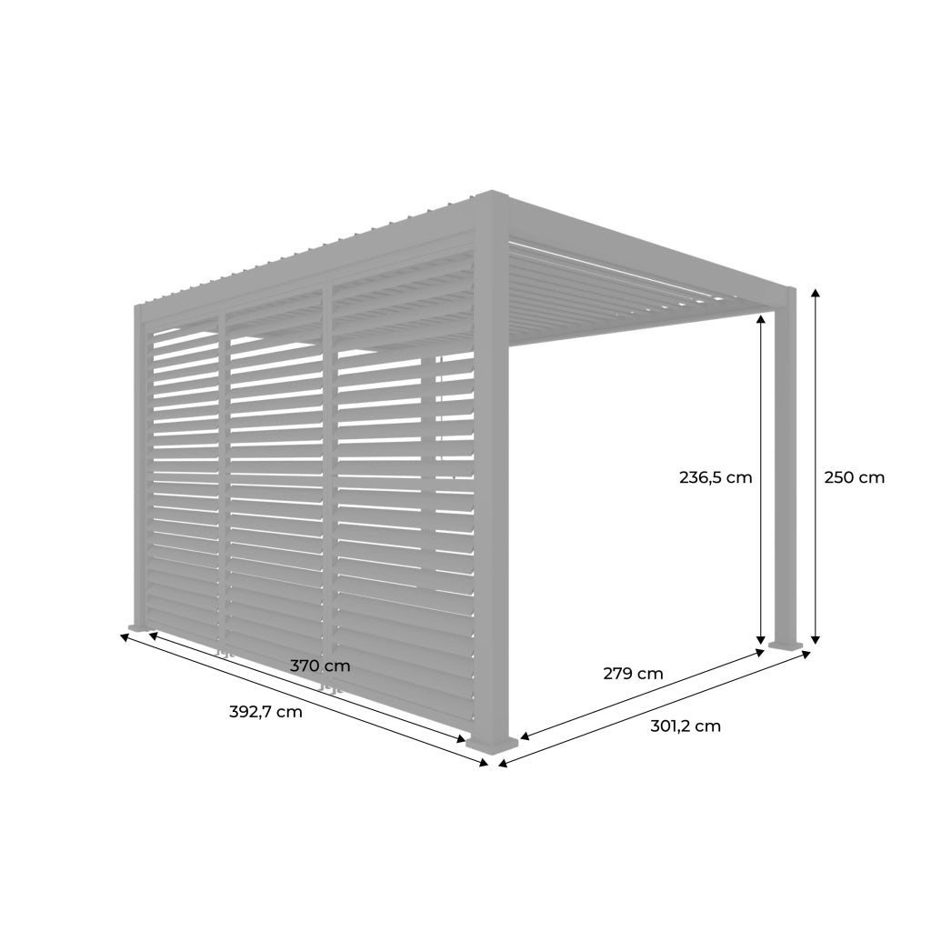 Pergola bioclimatica 3x4m in alluminio  + 3 persiane 1.3m a lamelle