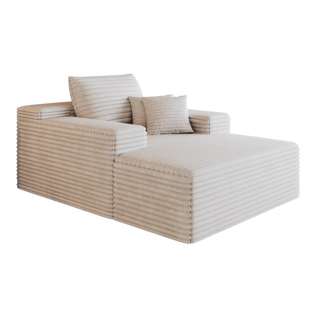 Divano modulare in velluto a coste bianco, seduta profonda, senza montaggio, 115×159 cm