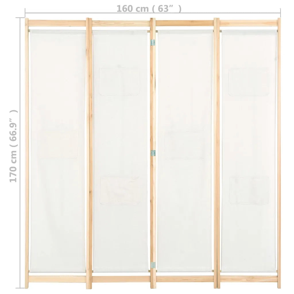 Divisorio a 4 Pannelli Crema 160x170x4 cm in Tessuto 248173