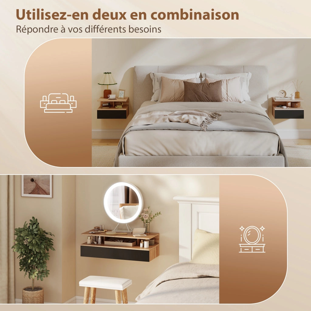 Comodino a muro ¨C Minimal ¨C nero effetto rovere