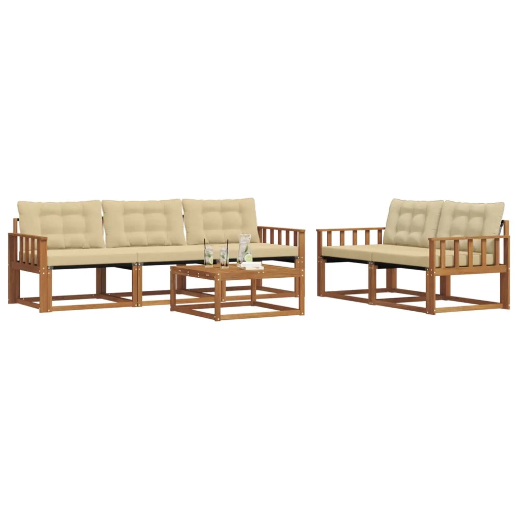 Set di divani da esterno con cuscino 6 pcs Naturale e Beige