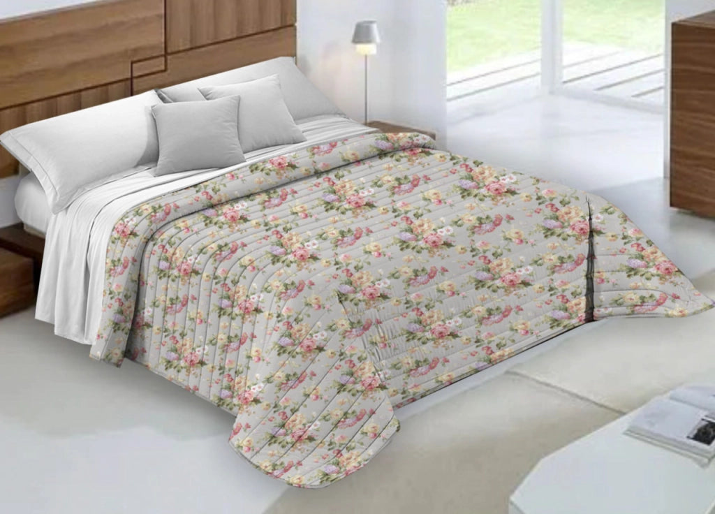Quilt Trapuntino Piumino Estivo 100gr/mq Microfibra Summer Roselline - Matrimoniale - D17 Grigio