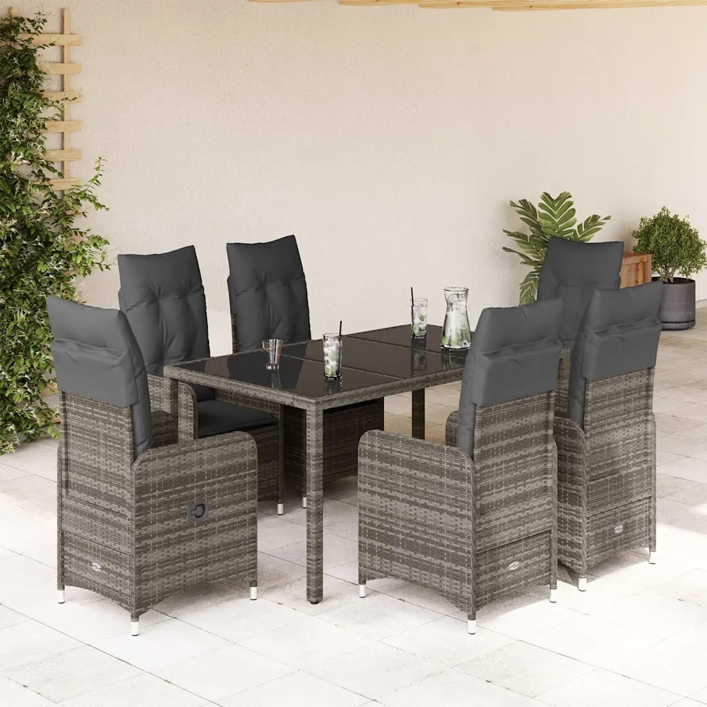 Set BistrÃ² da Giardino 7 pz con Cuscini in Polyrattan Grigio