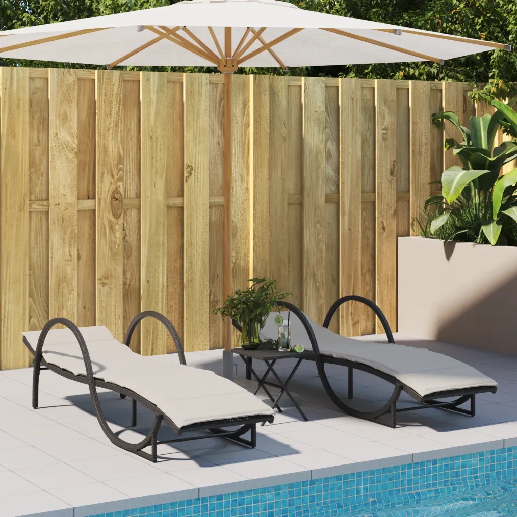 Lettino Prendisole con Cuscino Nero 60x199x42 cm in Polyrattan 368257