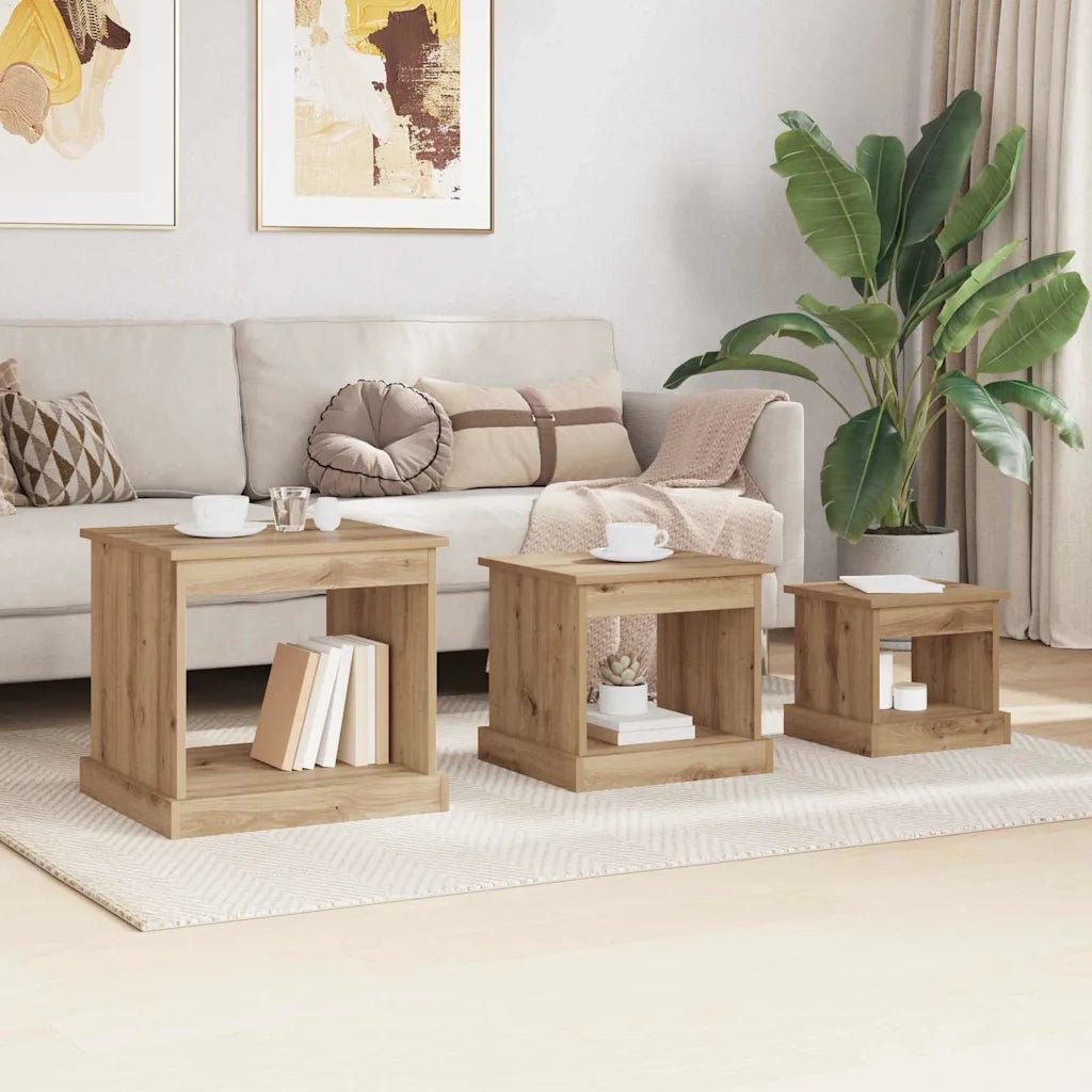 Tavolino da salotto 3 pcs Rovere artigianale Legno multistrato