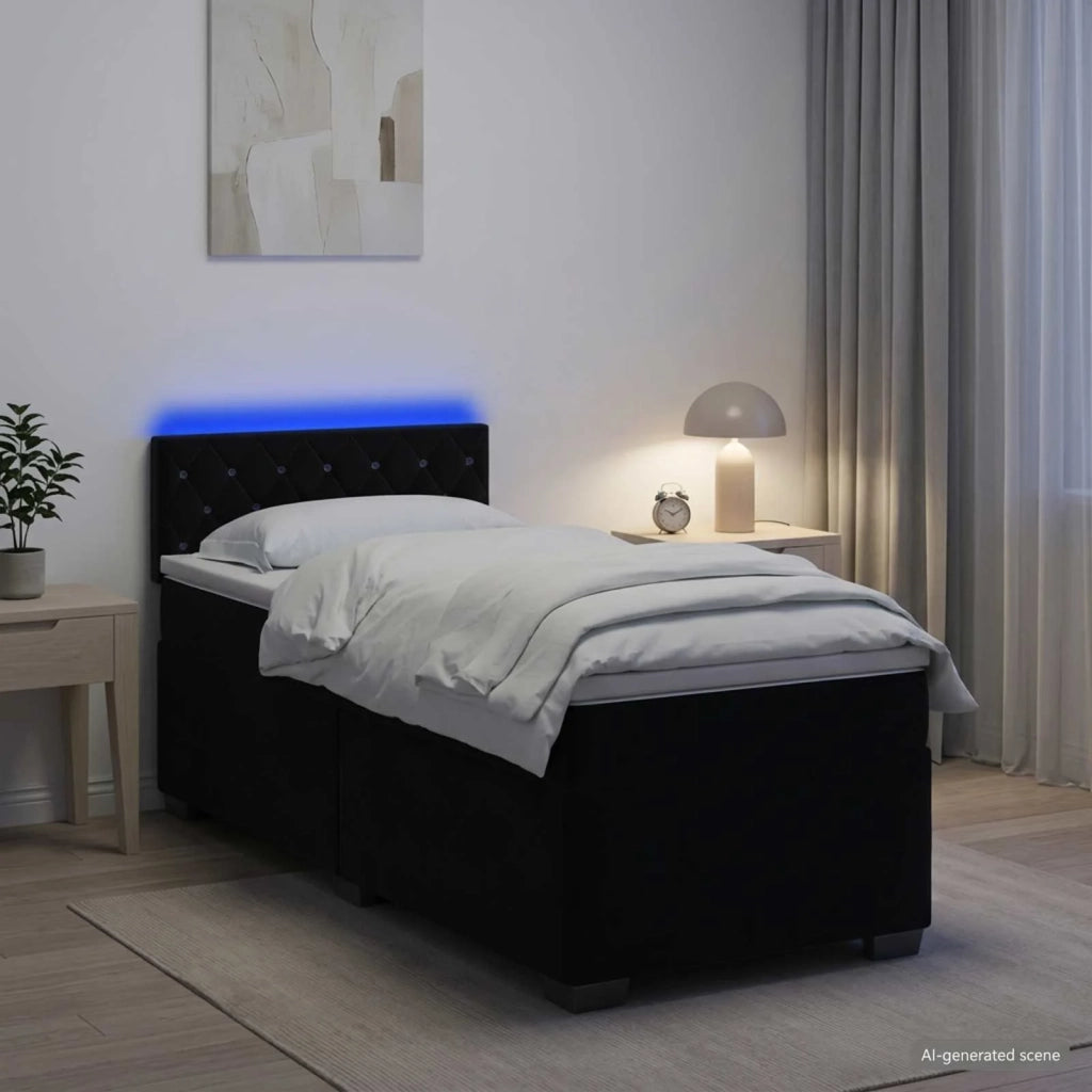 Letto con Box Spring, Materasso e LED Nero 80 x 200 cm Velluto 3452062