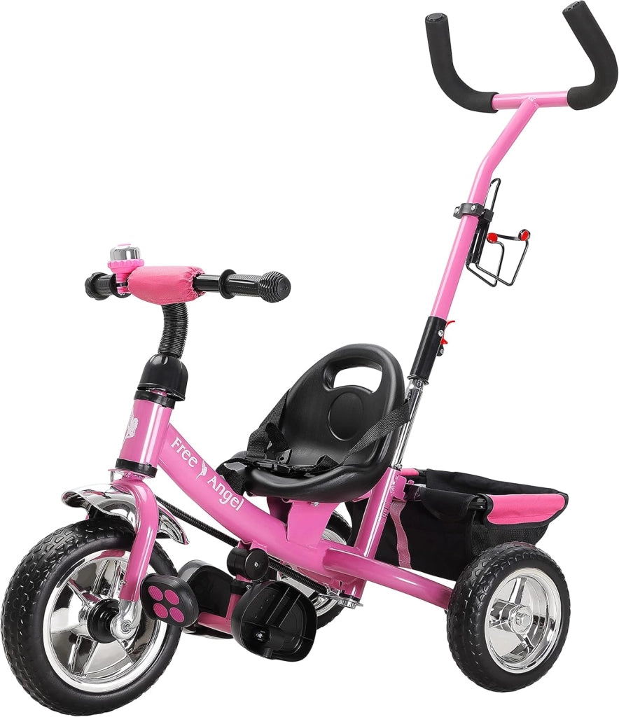 ® Triciclo per Bambini 2in1 con Maniglia Sicurezza Portaoggetti Bici per Imparare Giocando Pedali Removibili con Cestino