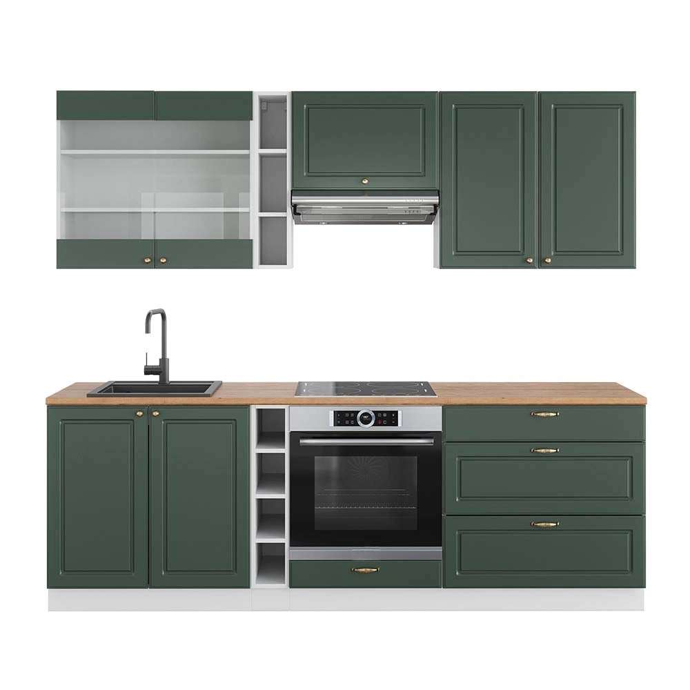 Cucina componibile Fame-Line Verde-oro rustico/Bianco 235 cm, PL Rovere Vicco