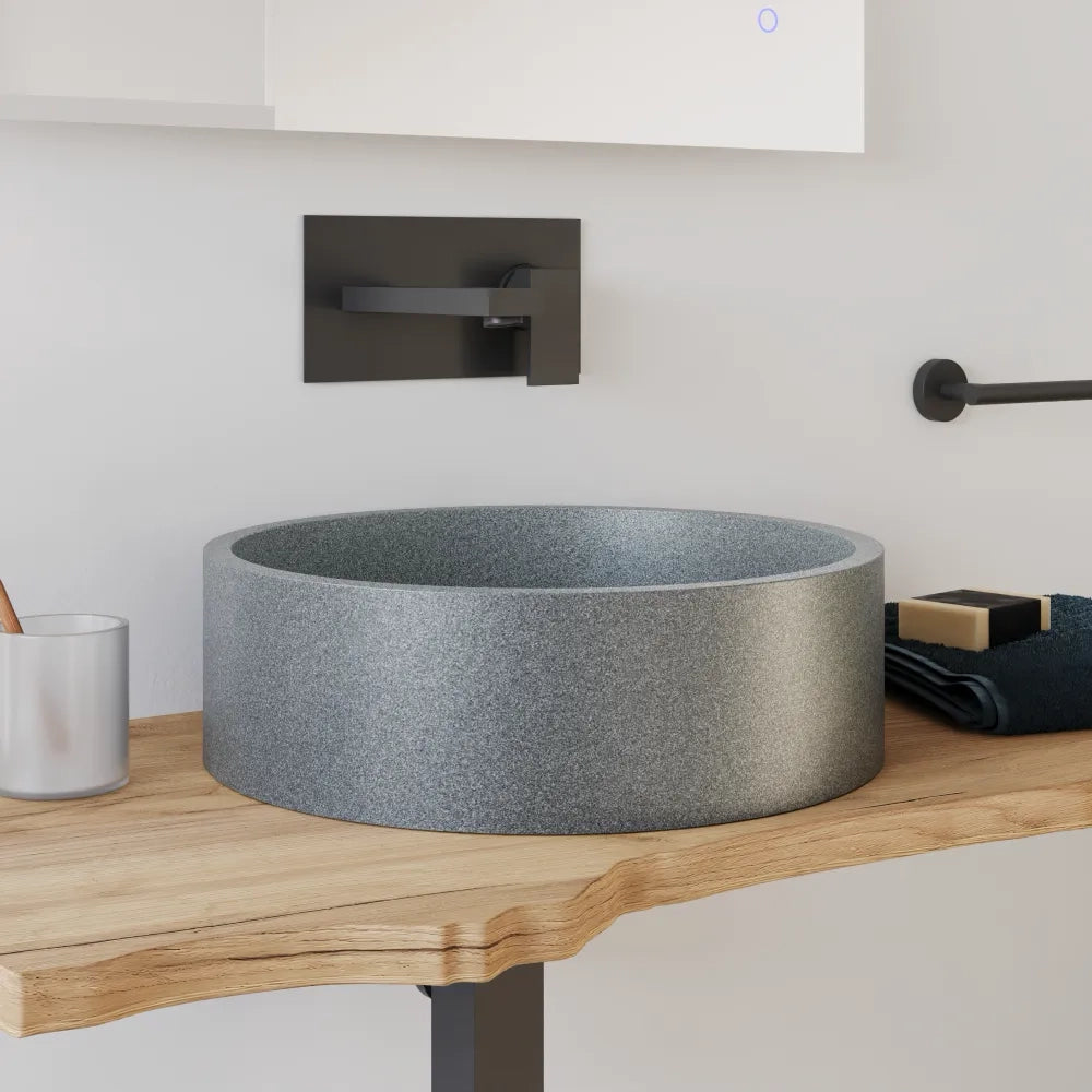 Lavabo da appoggio tondo in microcemento 39x12 cm grigio | Ness