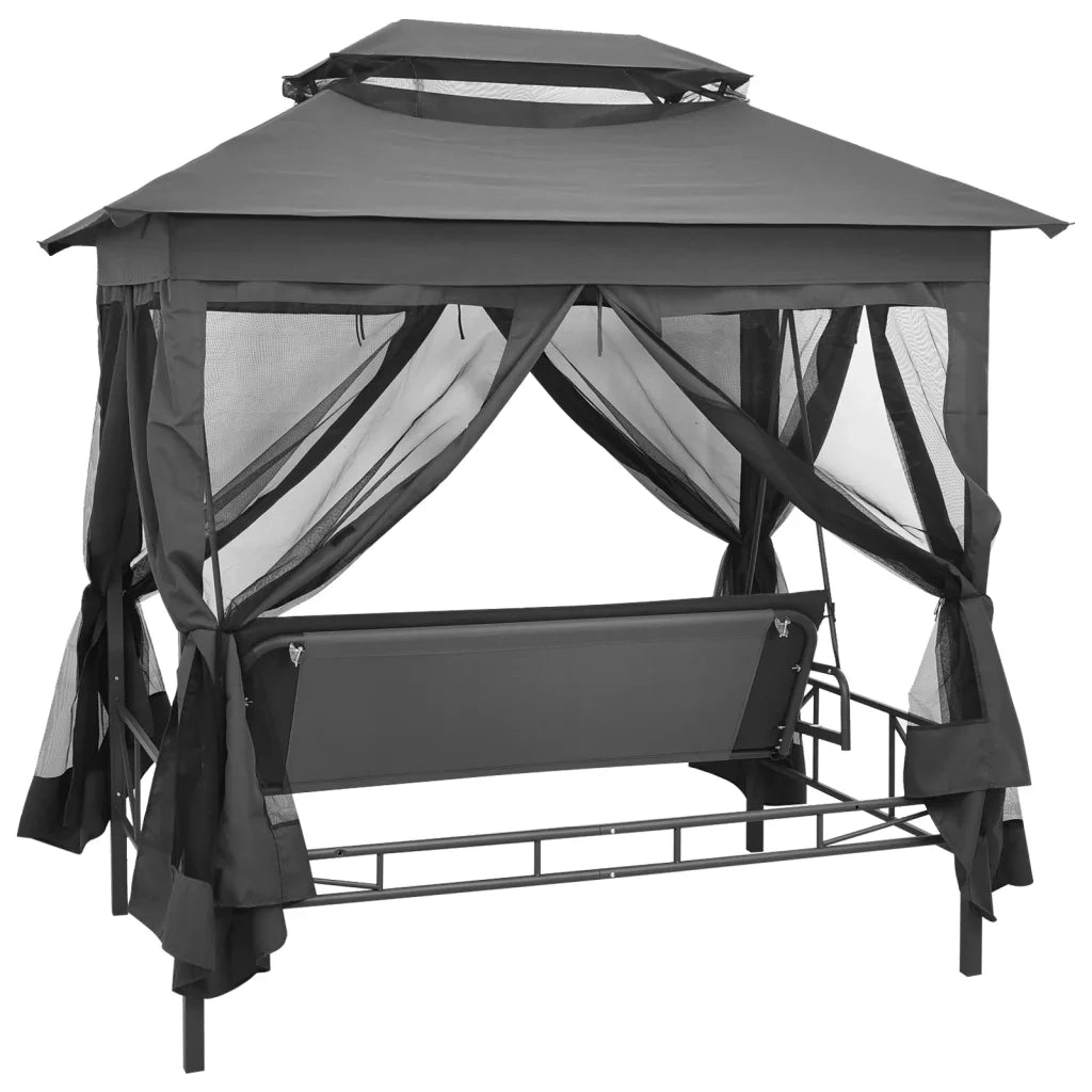 Panchina a Dondolo Baldacchino Antracite 220x160x240 cm Acciaio 45073