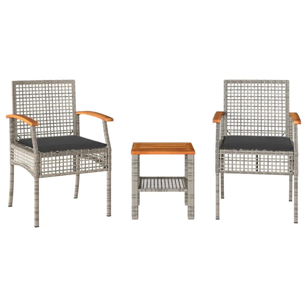 Set da Bistrò 3 pz con Cuscini Grigio Polyrattan e Legno Acacia 366260
