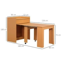 Tavolo Pieghevole da Pranzo max 5 Persone in Truciolato e Acciaio, 84x180x100 cm, color Legno