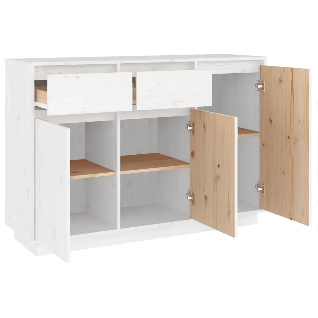 Credenza Bianca 110x34x75 cm in Legno Massello di Pino