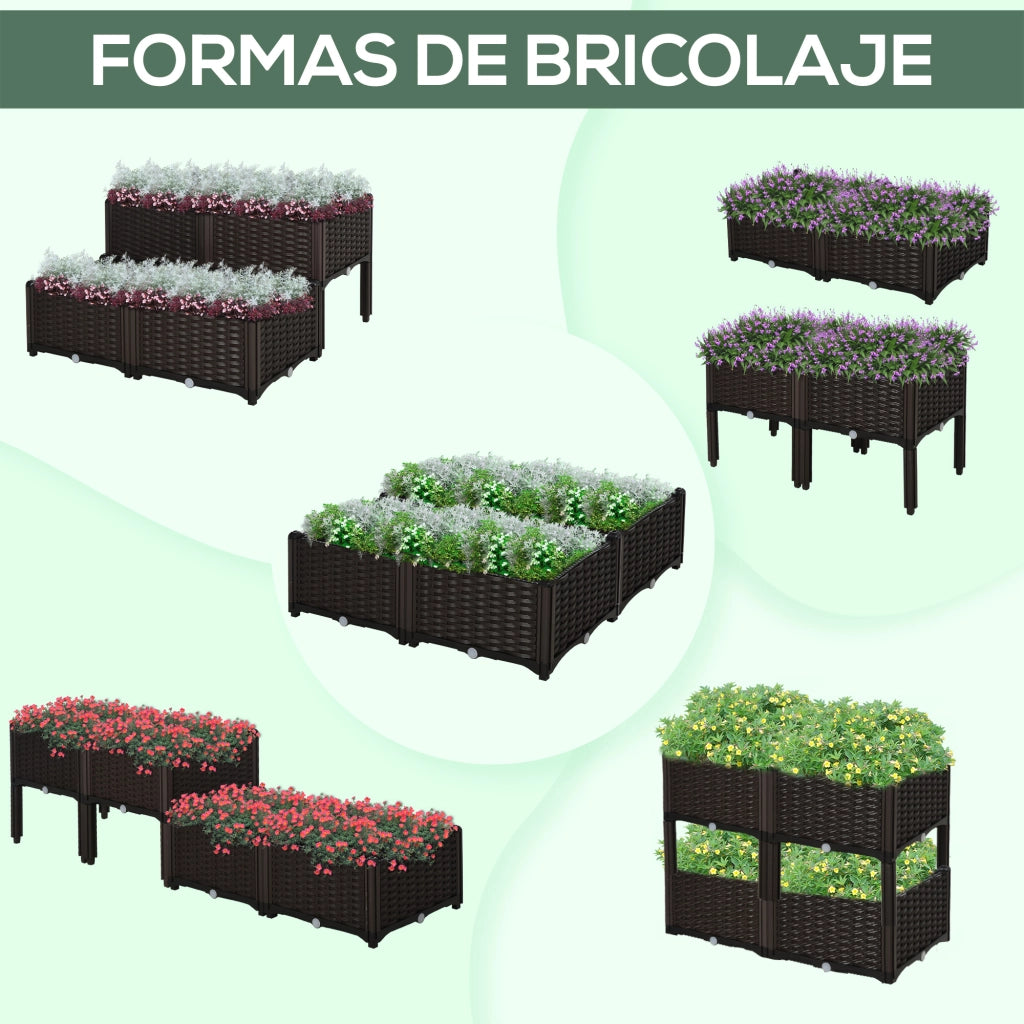 Set 4 Fioriere Quadrate Giardino ¨C Minimal ¨C Marrone 40x40x26/44 cm