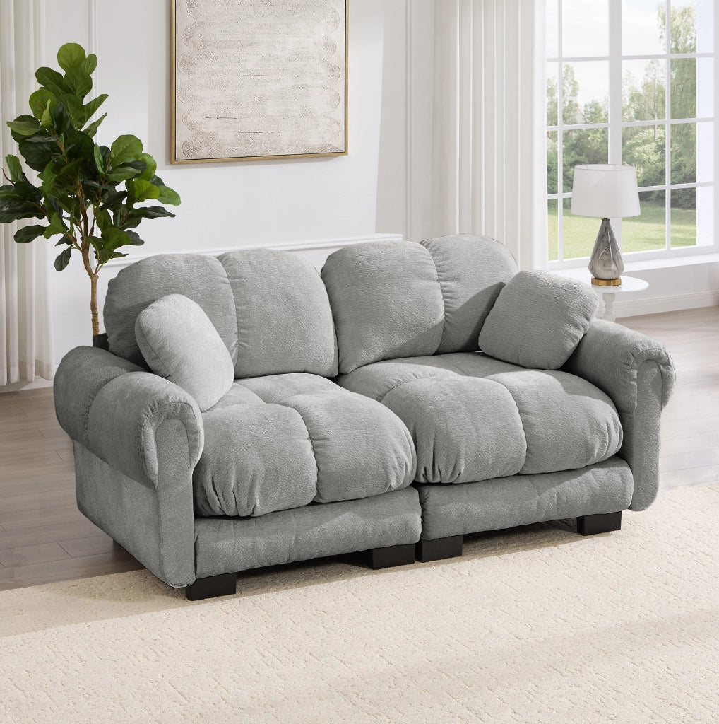Divano modulare 2 posti 190x86x90 cm in ciniglia con cuscino; grigio chiaro