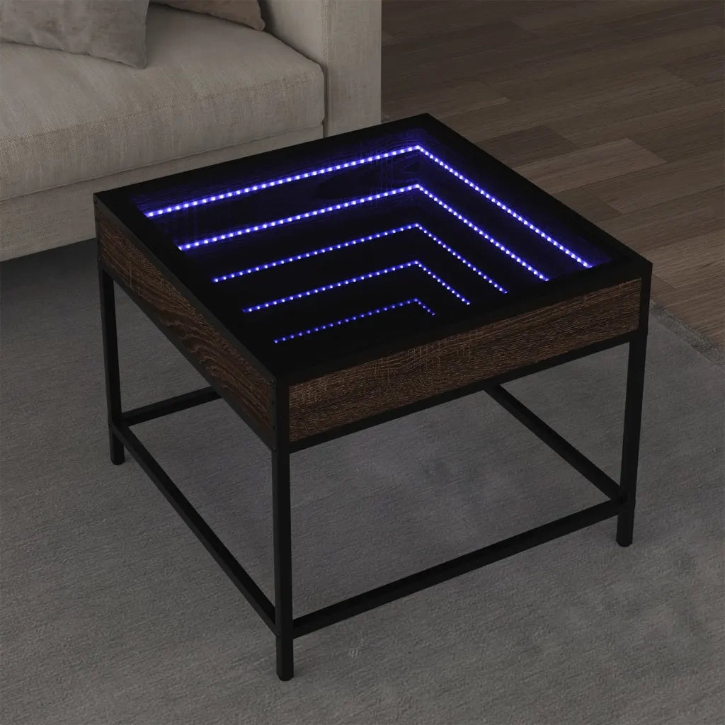 Tavolino da salotto | Tavolino da caff¨¨ | Tavolino da Soggiorno con LED Infinity Rovere Marrone 50x50x41 cm